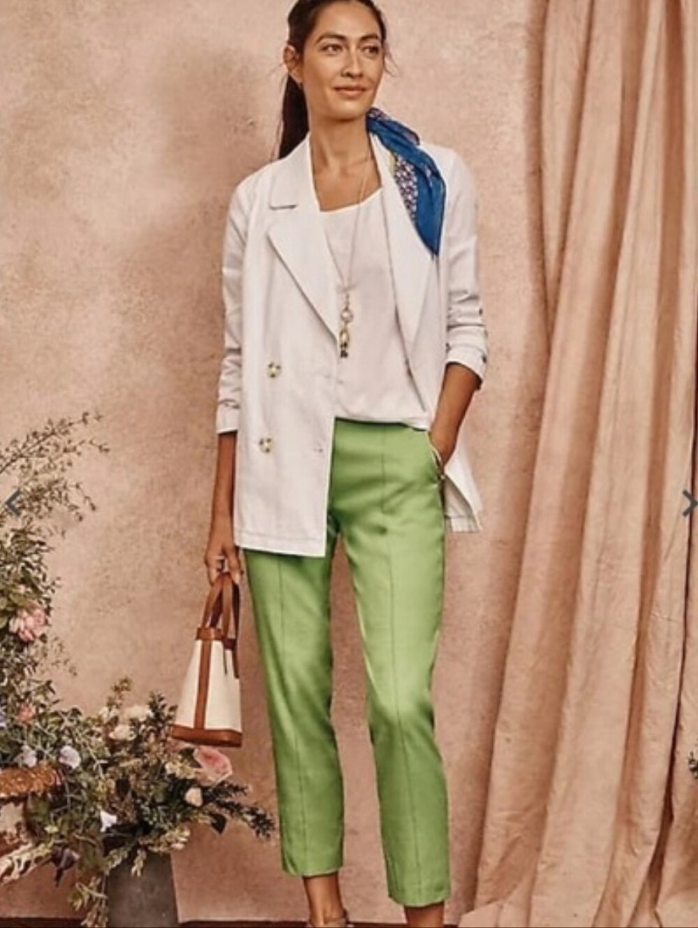 J Jill Linen Pants Pintucked Straight Stretch Slim Leg XL Petite Apple Green